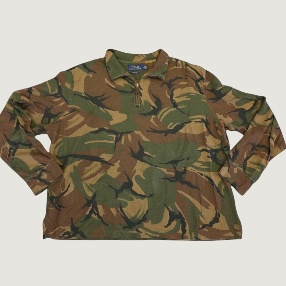 Polo Ralph Lauren Mens Estate Rib Camo Quarter Zip Pullover Sweater Large